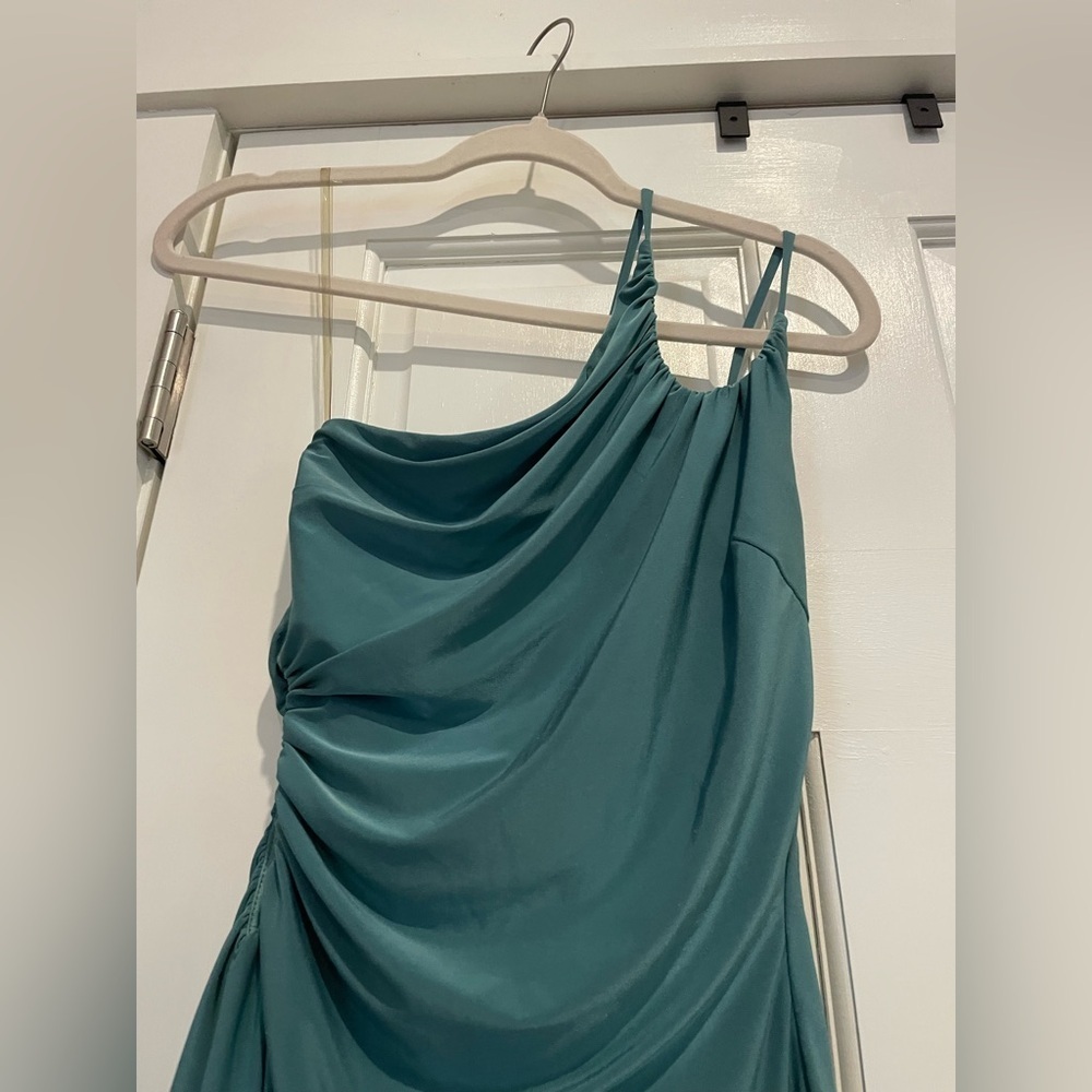 Green Speechless One Shoulder Mini Dress with Side Cut Out - Picture 2 of 6